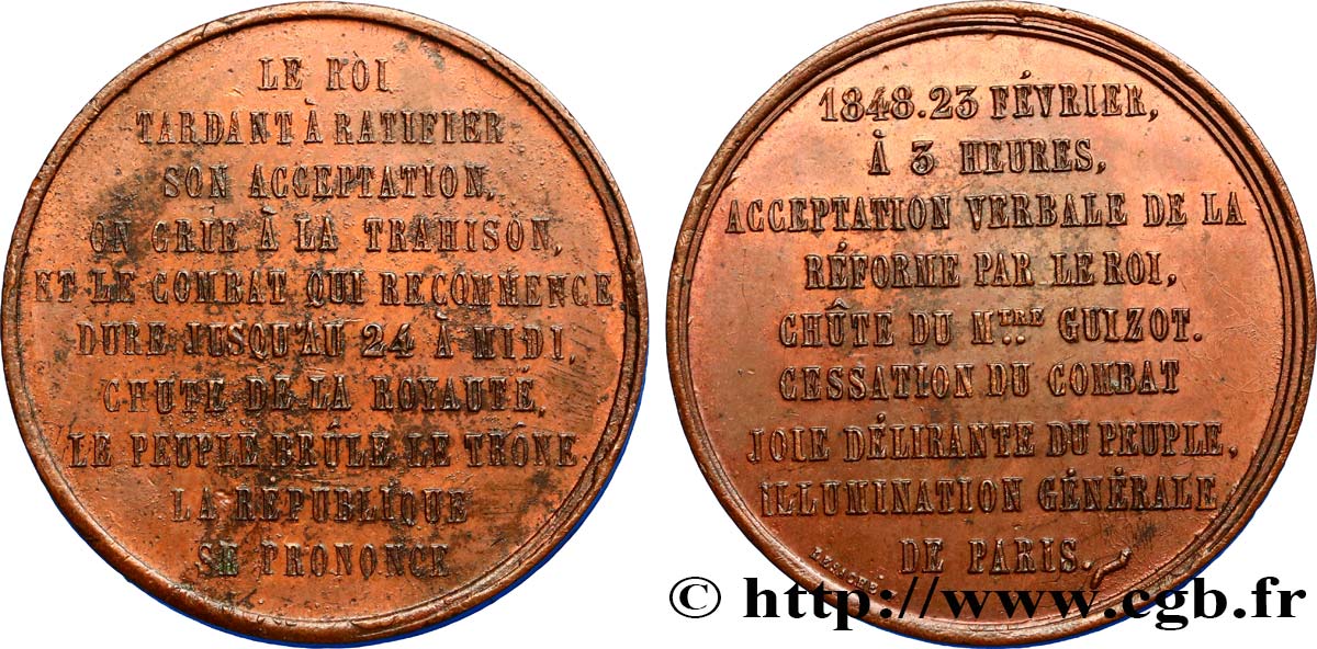 SECONDA REPUBBLICA FRANCESE Médaille, acceptation verbale de la réforme par le roi q.SPL