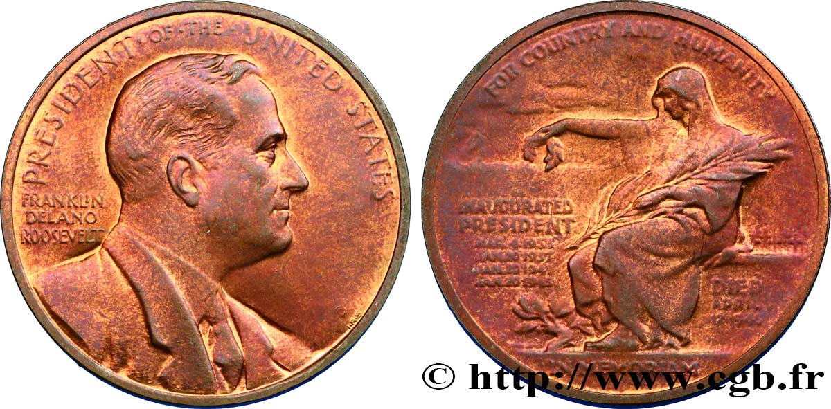 ÉTATS-UNIS D AMÉRIQUE Médaille de Franklin Roosevelt TTB+