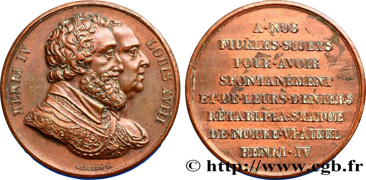 LOUIS XVIII Médaille, Rétablissement de la statue de Henri IV le 28 octobre 1817 TTB