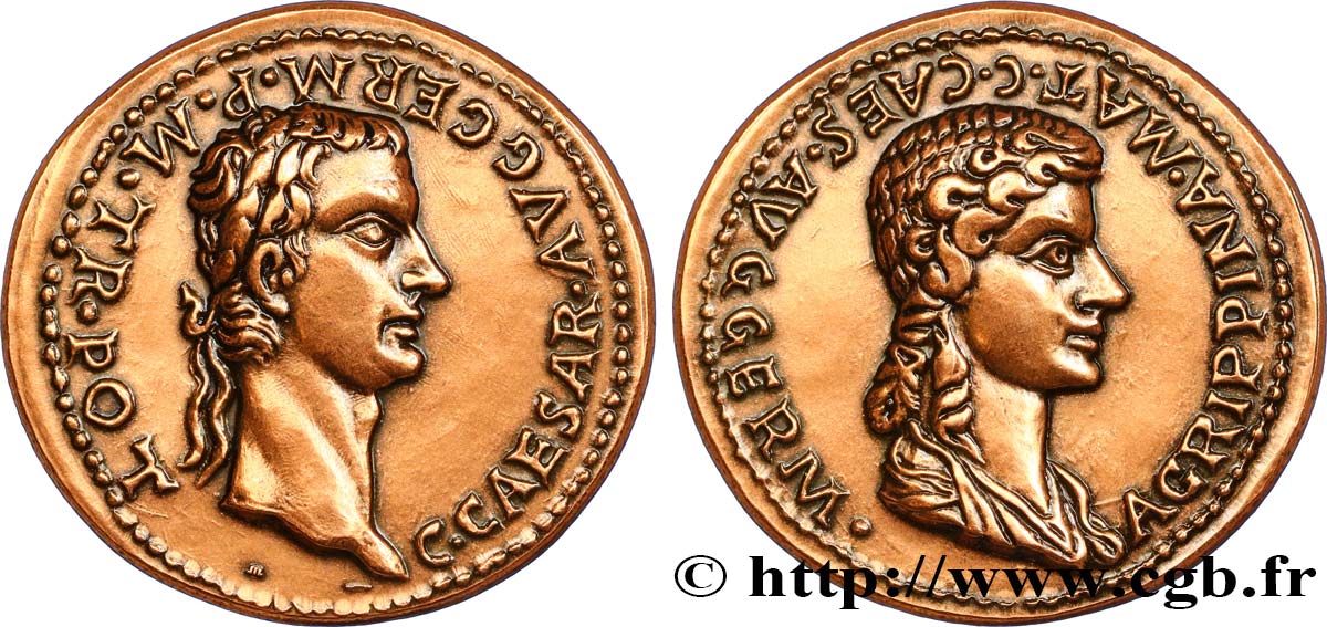 V REPUBLIC Médaille antiquisante, Caligula et Agrippine mère AU