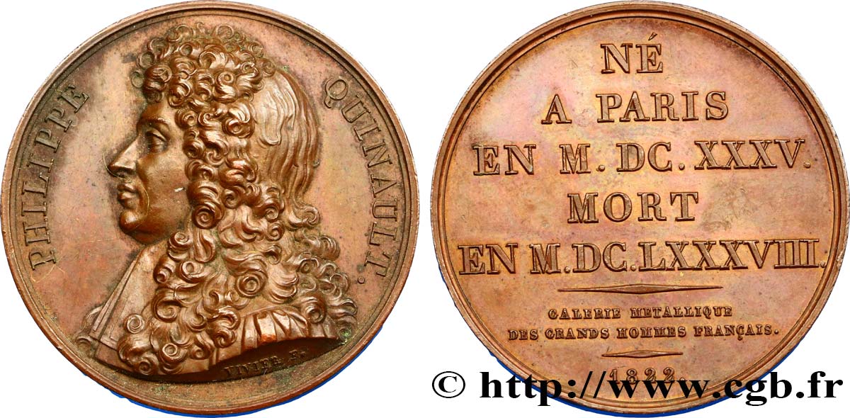 GALERIE MÉTALLIQUE DES GRANDS HOMMES FRANÇAIS Médaille, Philippe Quinault q.SPL