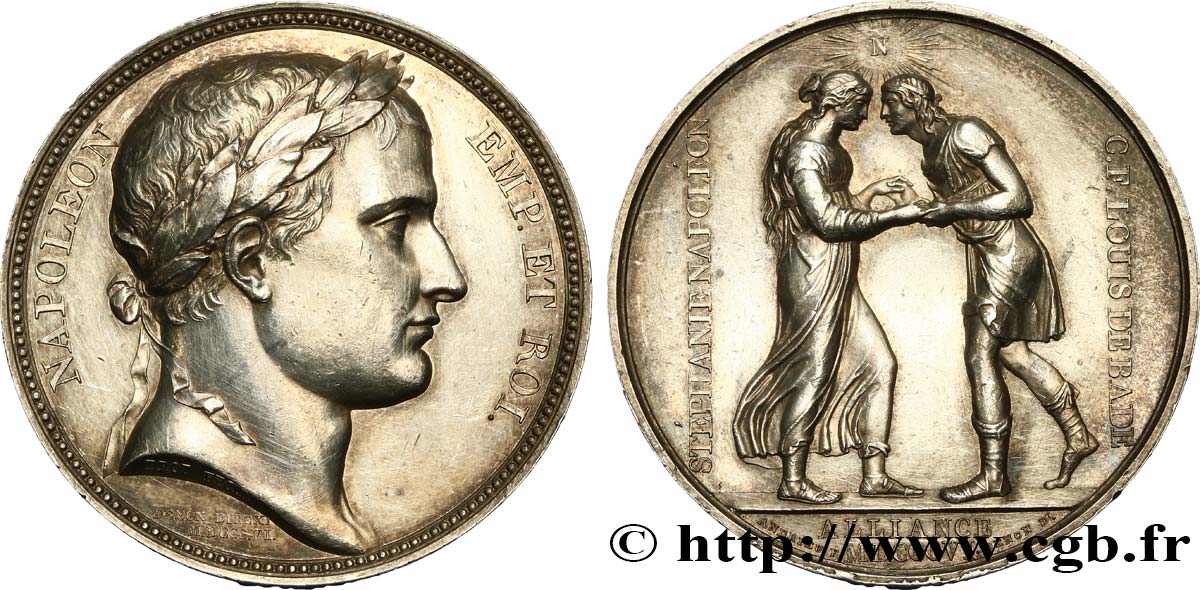 PREMIER EMPIRE Médaille de mariage, Stéphanie de Beauharnais et le Prince de Bade TTB+