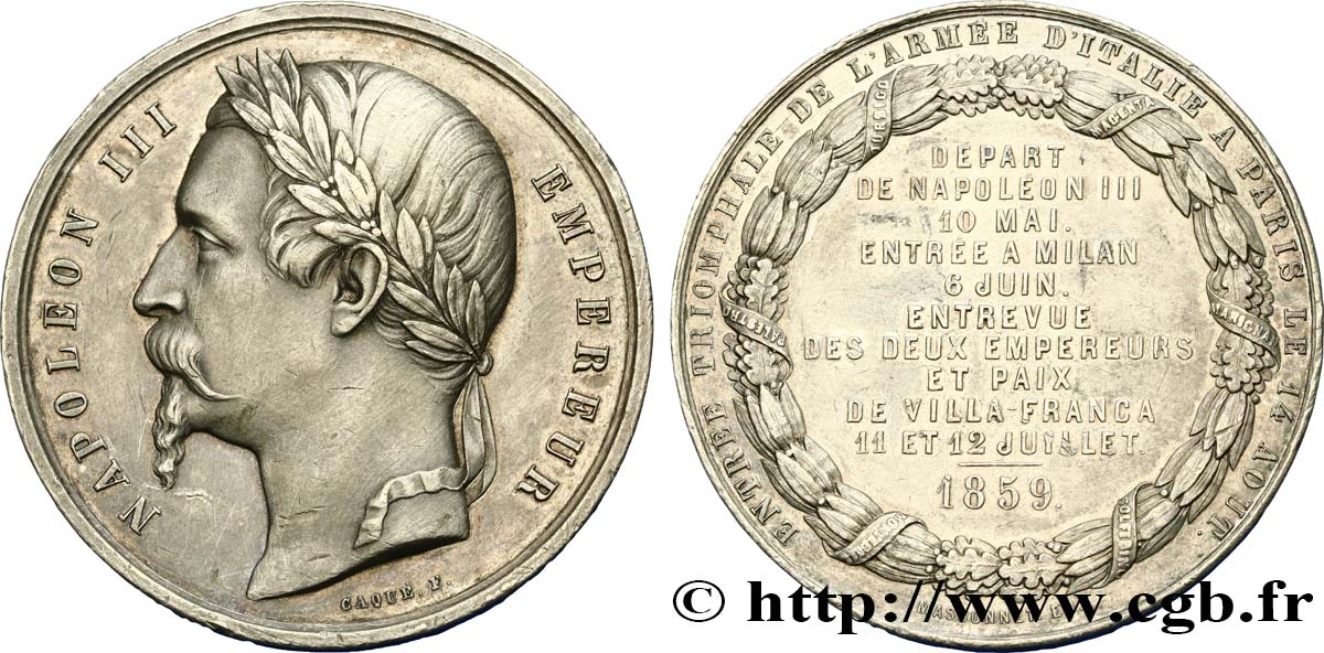 SECOND EMPIRE Médaille, Paix de Villa-Franca AU