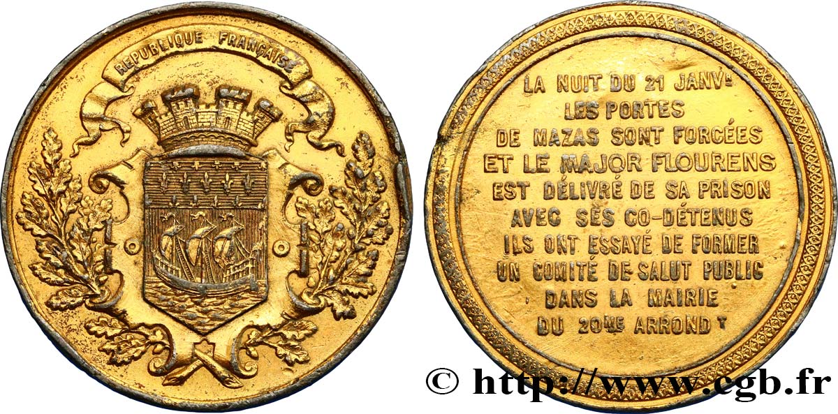 III REPUBLIC Médaille en souvenir de Gustave Flourens AU