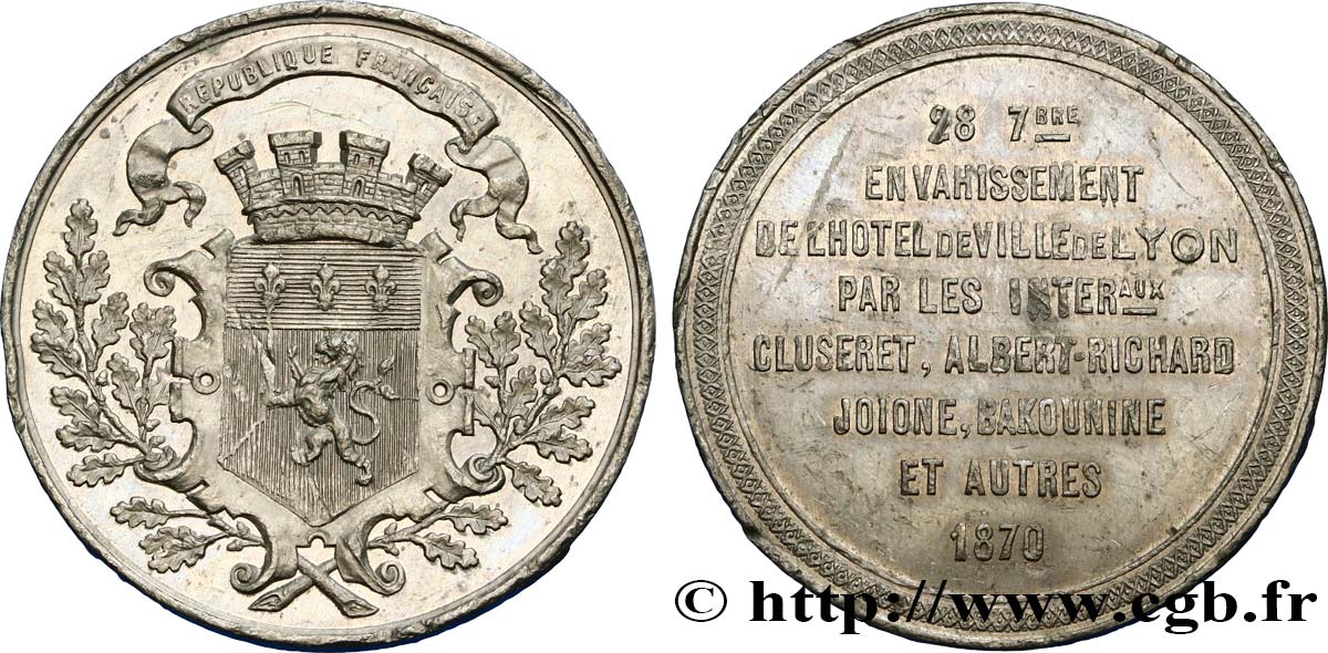 DRITTE FRANZOSISCHE REPUBLIK Médaille, Envahissement de l’hôtel de ville de Lyon VZ
