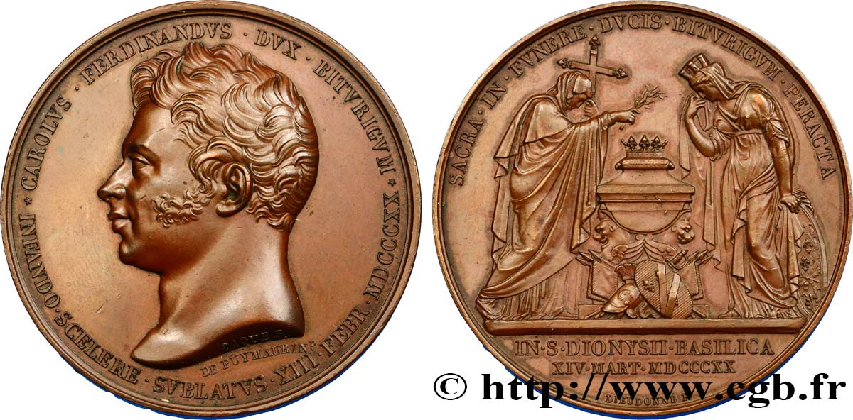 LUIGI XVIII Médaille des funérailles du duc de Berry SPL