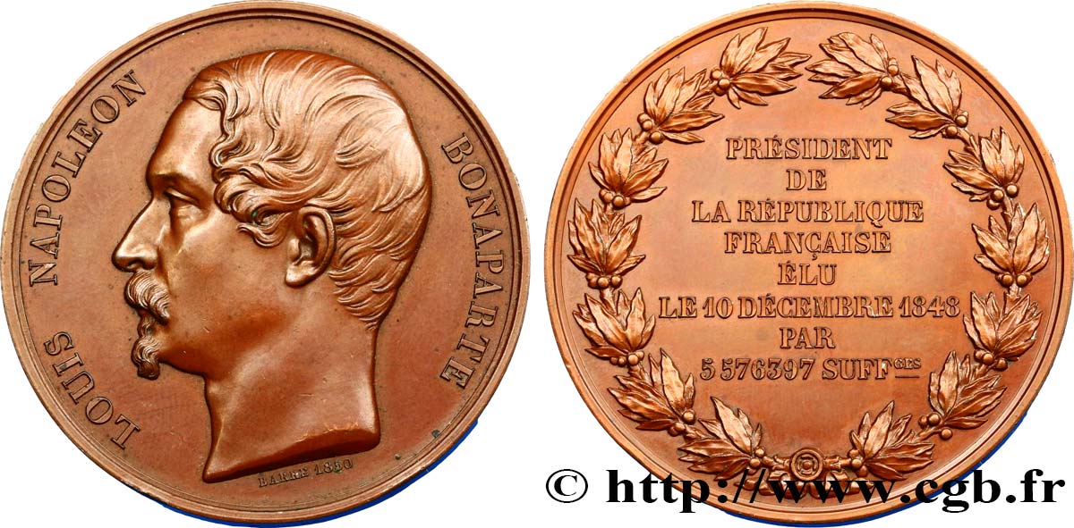 DEUXIÈME RÉPUBLIQUE Médaille, Élection du président Louis Napoléon Bonaparte VZ