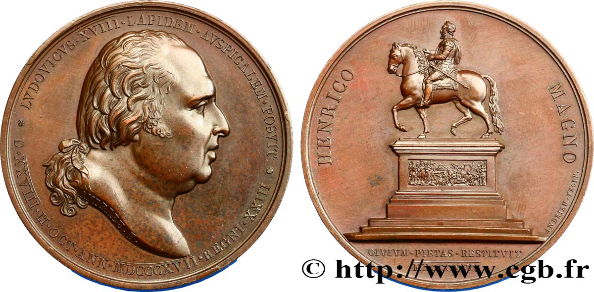 LUDWIG XVIII Médaille, Statue équestre d’Henri IV VZ