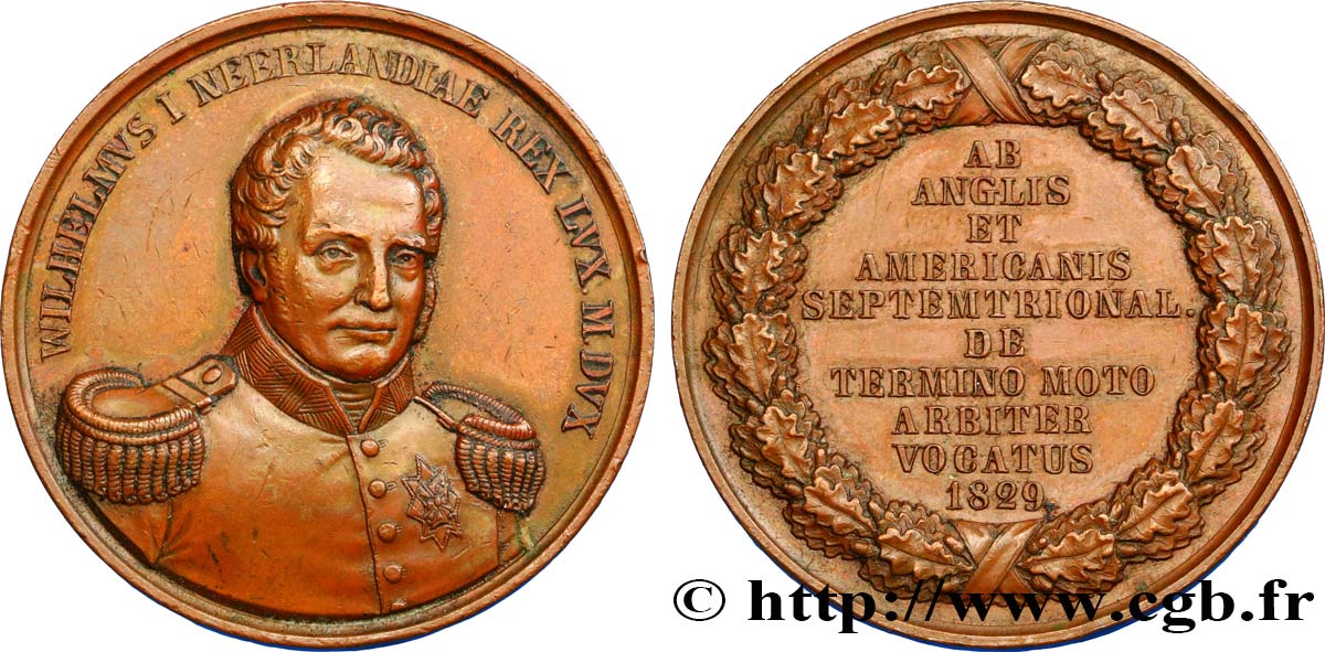 ROYAUME DES PAYS-BAS - GUILLAUME Ier Médaille pour la frontière américano-canadienne AU