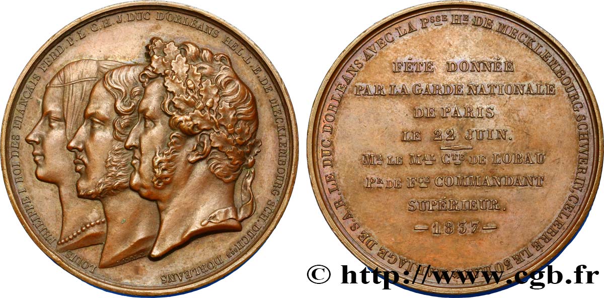 LOUIS-PHILIPPE Ier Médaille de mariage de Ferdinand-Philippe d Orléans et Hélène de Mecklembourg-Schwerin SUP