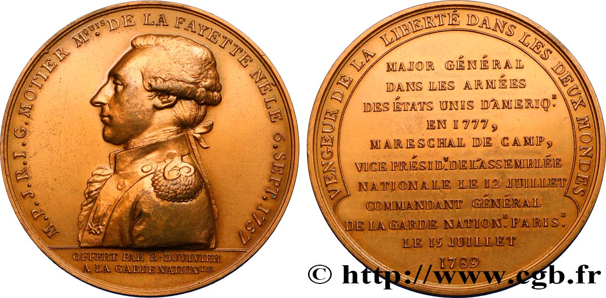 LOUIS XVI Médaille du marquis de La Fayette SUP