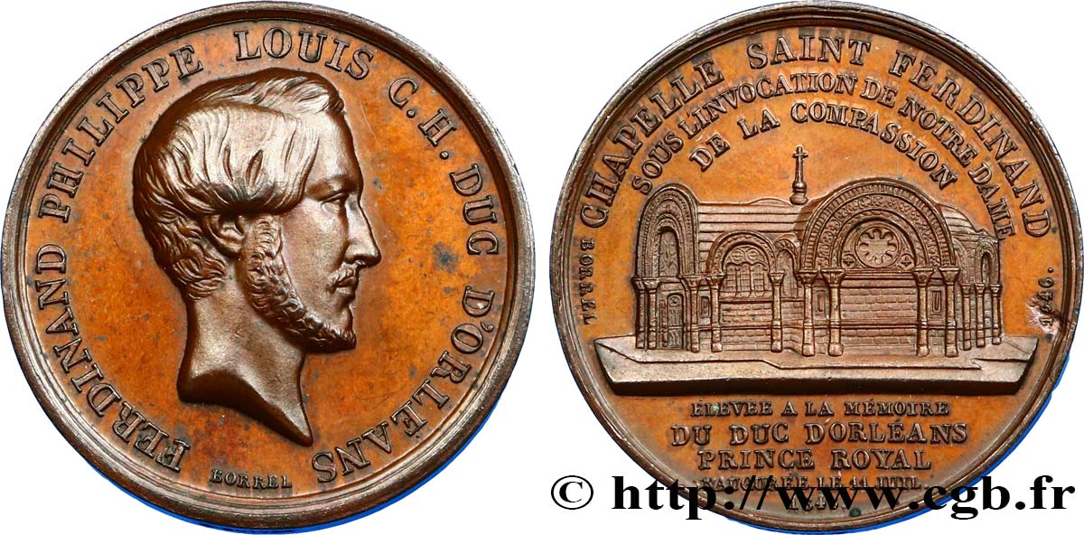 LUIGI FILIPPO I Médaille en mémoire de Ferdinand Philippe d’Orléans, Chapelle Saint Ferdinand SPL