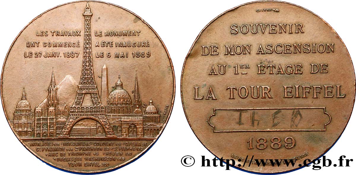 TROISIÈME RÉPUBLIQUE Médaille de l’ascension de la Tour Eiffel (sommet) TTB+