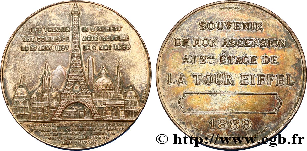 TERCERA REPUBLICA FRANCESA Médaille de l’ascension de la Tour Eiffel (sommet) MBC+