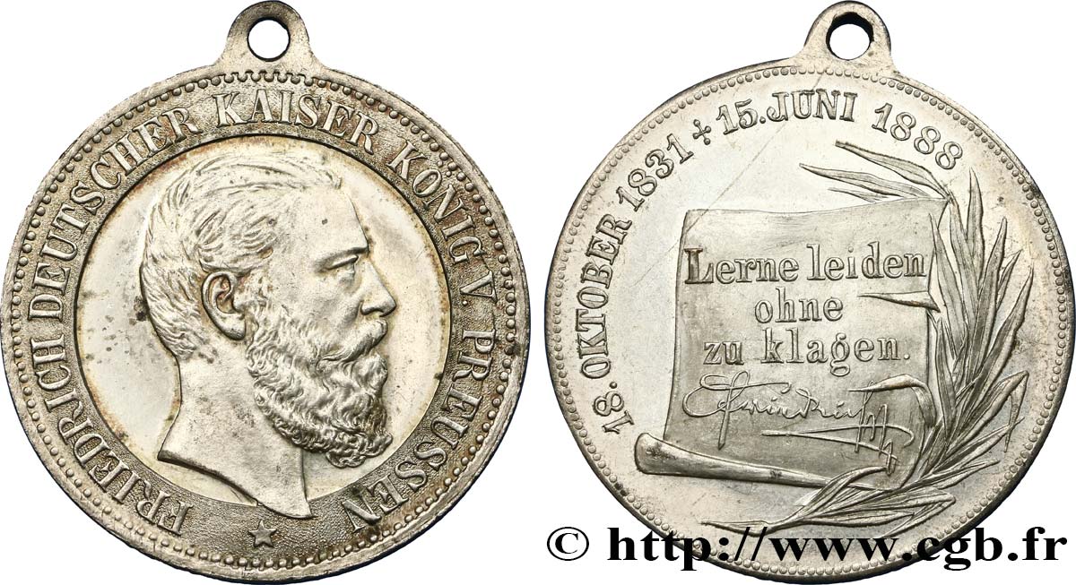 ALLEMAGNE - ROYAUME DE PRUSSE - FRÉDÉRIC III Médaille en méoire de Frédéric III q.SPL