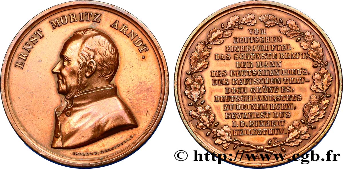ALLEMAGNE - ROYAUME DE PRUSSE - FRÉDÉRIC-GUILLAUME IV Médaille d’Ernst Moritz Arndt MBC+
