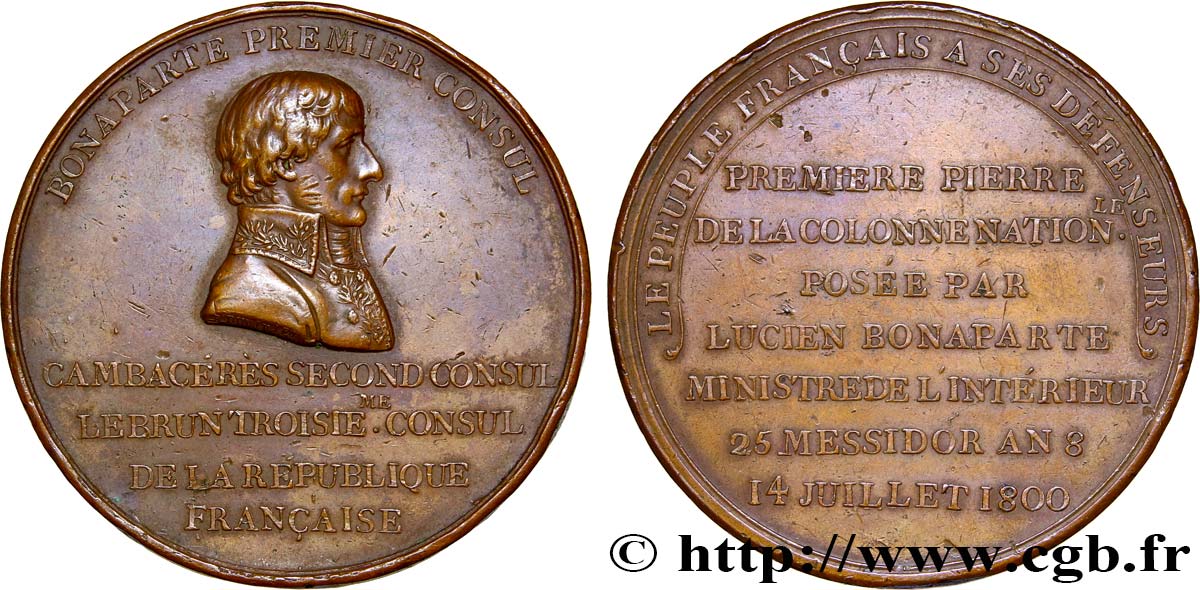 CONSULAT Médaille, Érection de la Colonne Nationale, place Vendôme TB+/TTB