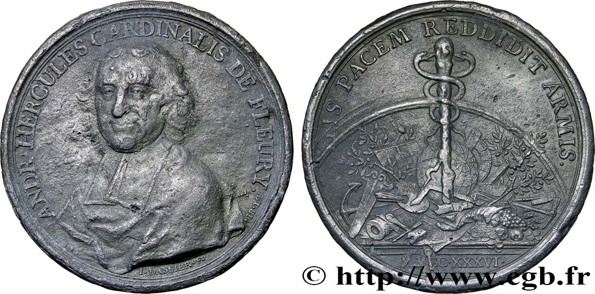 LOUIS XV THE BELOVED Médaille, Cardinal de Fleury VF