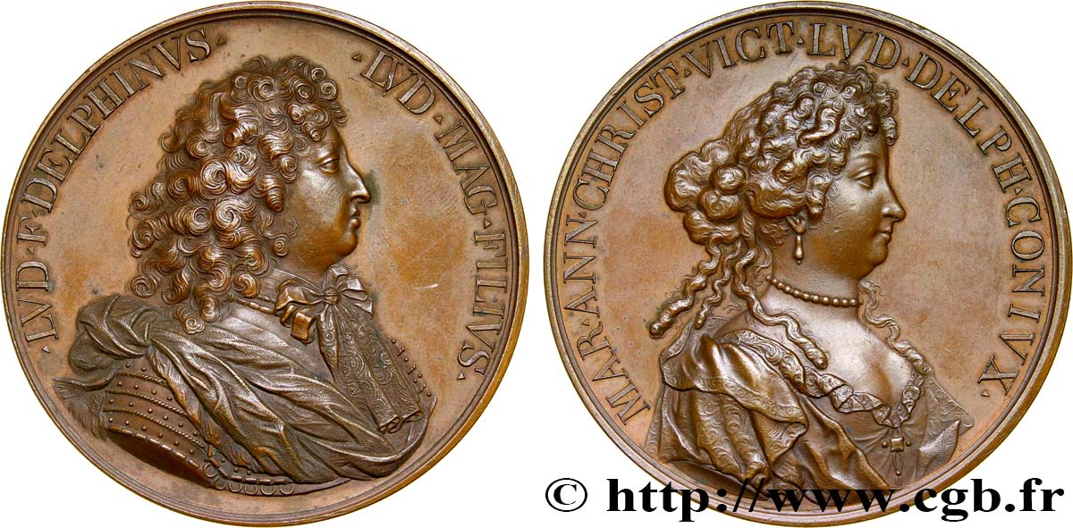 LOUIS XIV  THE SUN KING  Médaille de Louis le Grand dauphin et Marie-Anne AU