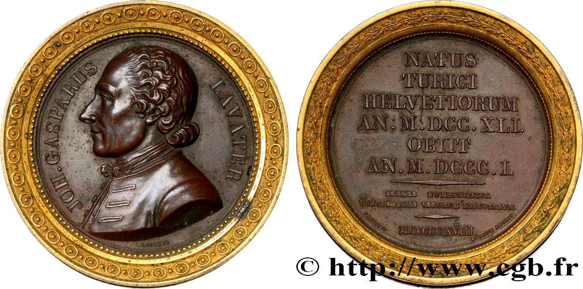 SÉRIE NUMISMATIQUE DES HOMMES ILLUSTRES Médaille, John Gaspar Lavater AU