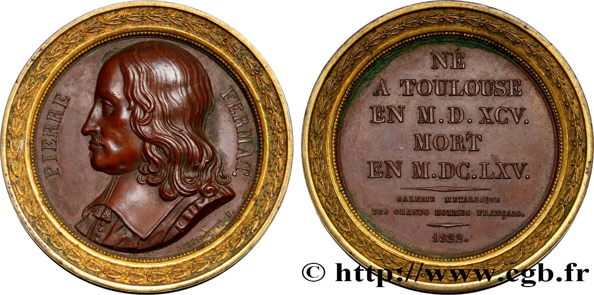 METALLIC GALLERY OF THE GREAT MEN FRENCH Médaille, Pierre de Fermat AU