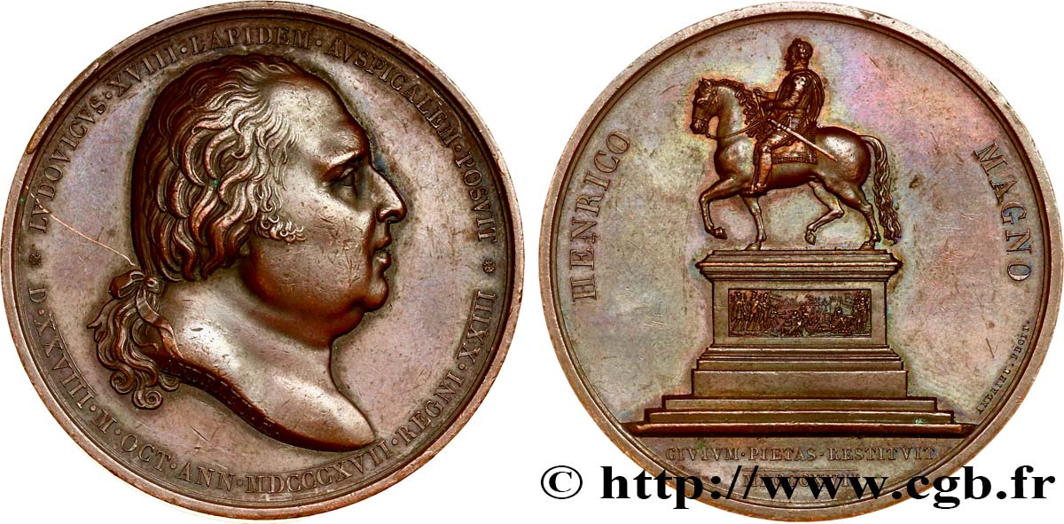 LUDWIG XVIII Médaille, Statue équestre d’Henri IV SS