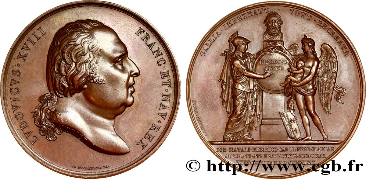 LOUIS XVIII Médaille, Naissance de Henri, duc de Bordeaux, Comte de Chambord AU