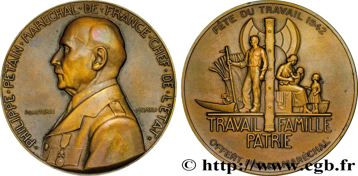 ETAT FRANÇAIS Médaille du maréchal Pétain, fête du travail VZ