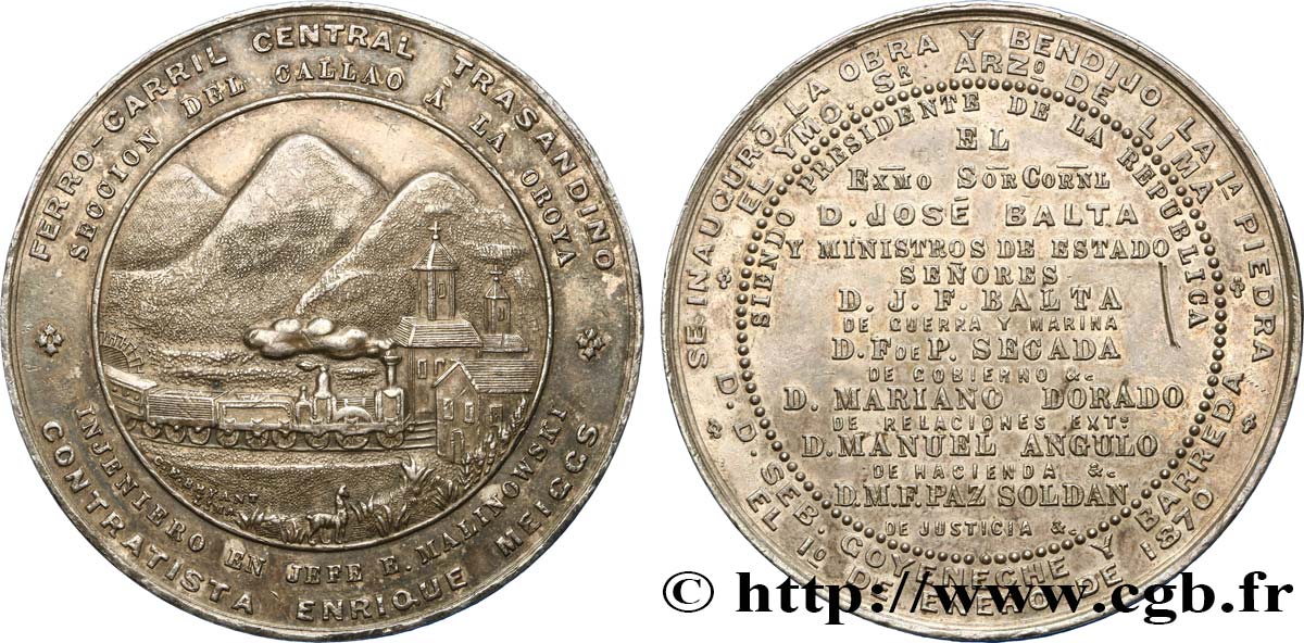 PERú - REPúBLICA Médaille de chemin de fer transandin EBC
