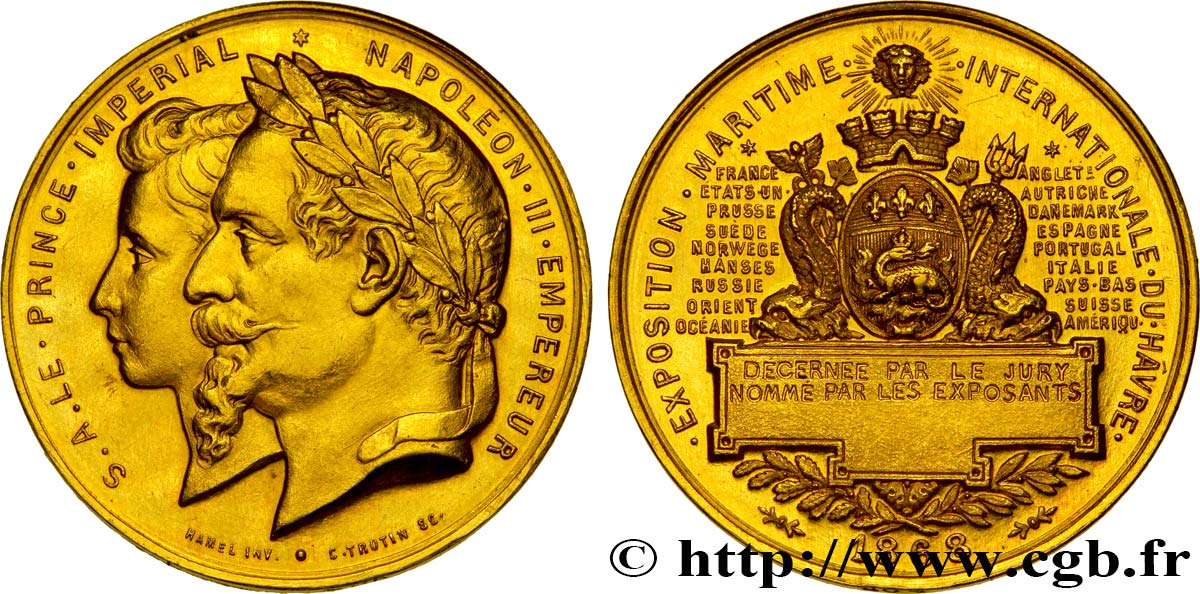 NAPOLEON IV Médaille en or de l’exposition maritime internationale du Havre AU