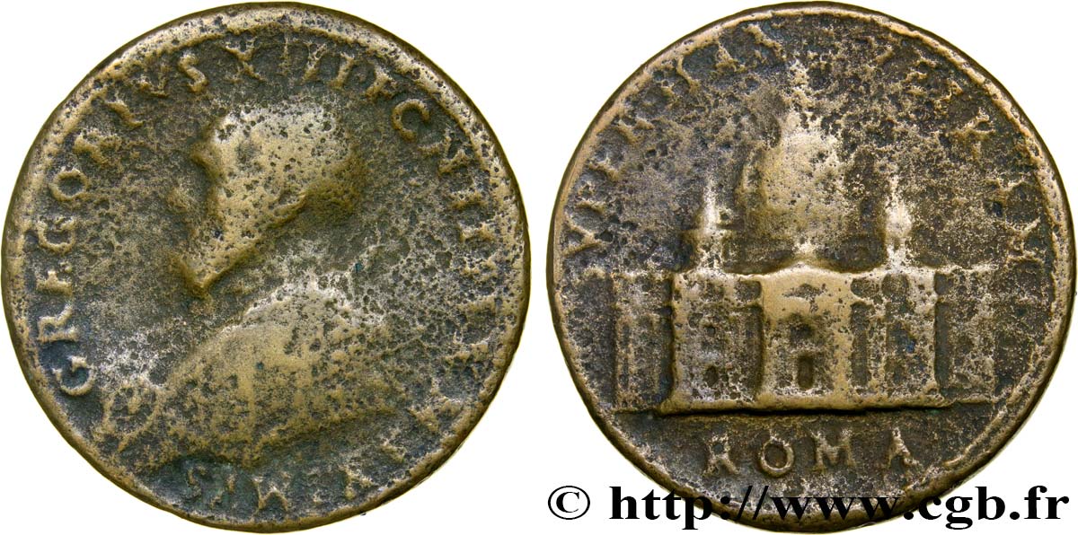 ITALIA - STATO PONTIFICIO - GRÉGOIRE XIII (Ugo Boncompagni) Médaille, Basilique Saint-Pierre de Rome, frappe postérieure MB