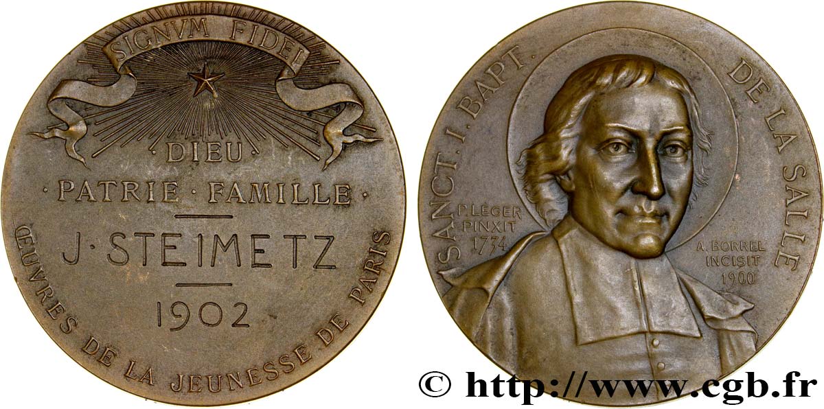 TROISIÈME RÉPUBLIQUE Médaille de Saint Jean-Baptiste de La Salle TTB+