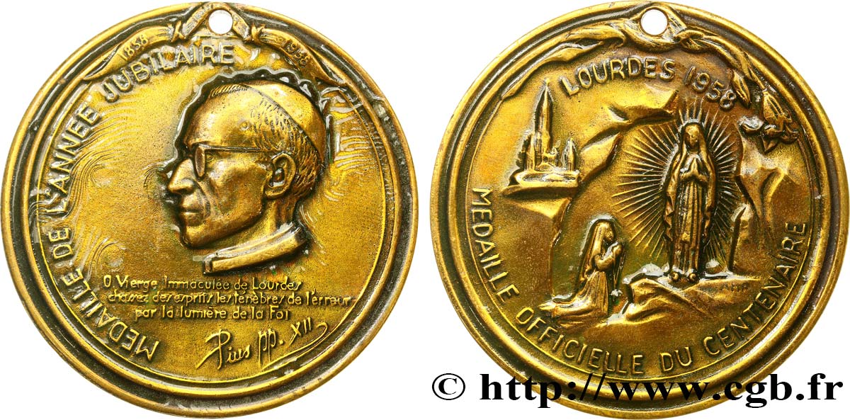 VATICAN - PIUS XII (Eugenio Pacelli) Médaille, Centenaire des apparitions de Lourdes AU