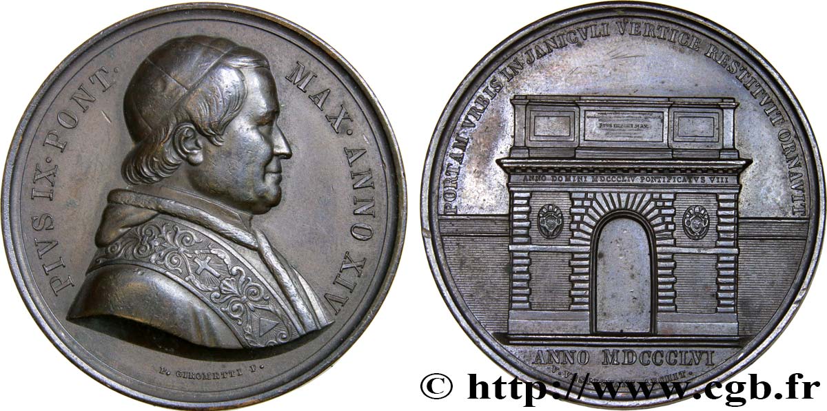 ITALY - PAPAL STATES - PIUS IX (Giovanni Maria Mastai Ferretti) Médaille, Porte San Pancrazio AU