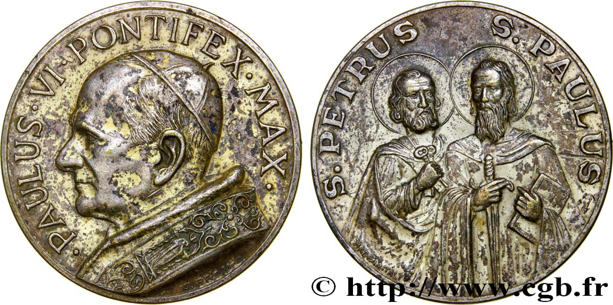 VATICAN AND PAPAL STATES Médaille, Paul VI, Saint Pierre et Saint Paul AU