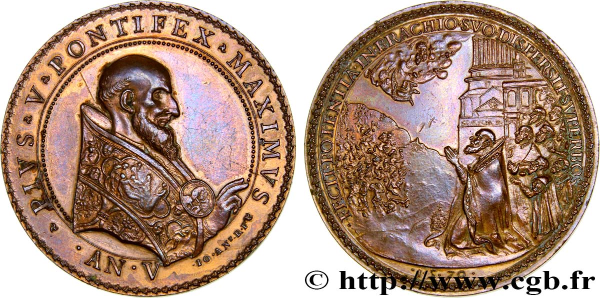 PAPAL STATES - BOLOGNA - SAINT-PIUS V (Antonio Ghislieri) Médaille, Pie V en prière AU