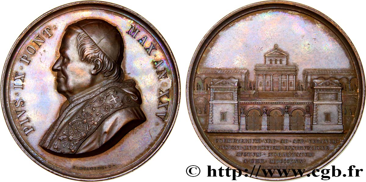 ITALIA - ESTADOS PONTIFICOS - PIE IX (Giovanni Maria Mastai Ferrettii) Médaille, Cimetière de Campo Verano EBC