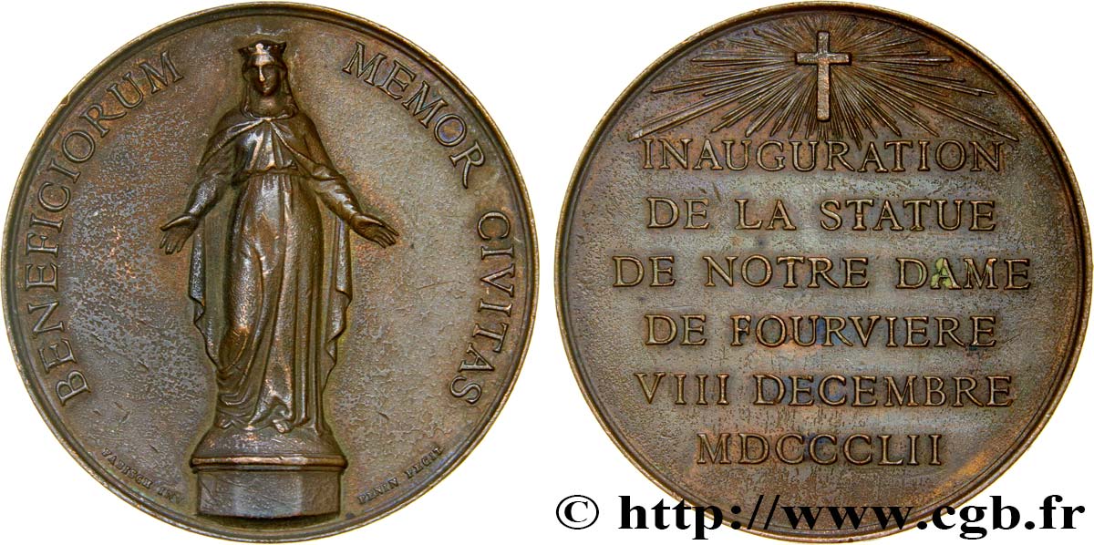 SECOND EMPIRE Médaille pour l’inauguration de Notre-Dame de Fourvière XF
