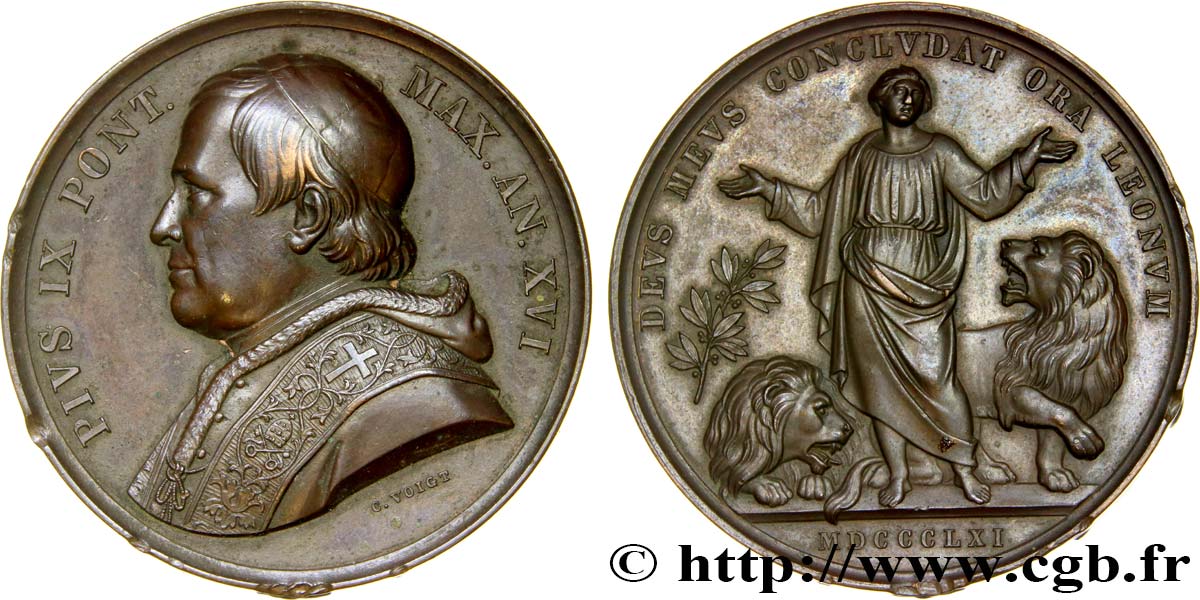 ITALIA - ESTADOS PONTIFICOS - PIE IX (Giovanni Maria Mastai Ferrettii) Médaille, Daniel et les lions MBC+