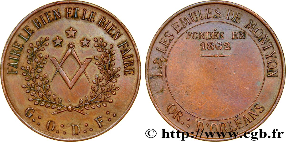 SECOND EMPIRE Médaille, Loge Les Émules de Montyon AU