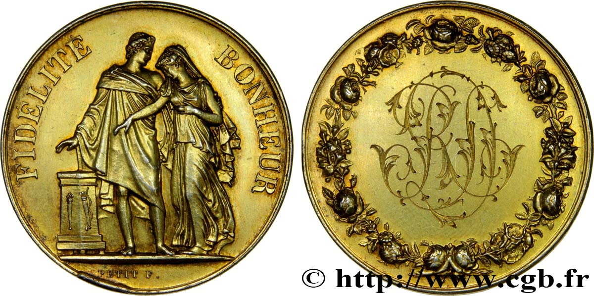 III REPUBLIC Médaille de mariage, Fidélité et Bonheur AU