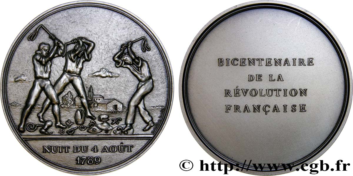 CINQUIÈME RÉPUBLIQUE Médaille, Bicentenaire de la Révolution, Nuit du 4 août 1789 SPL