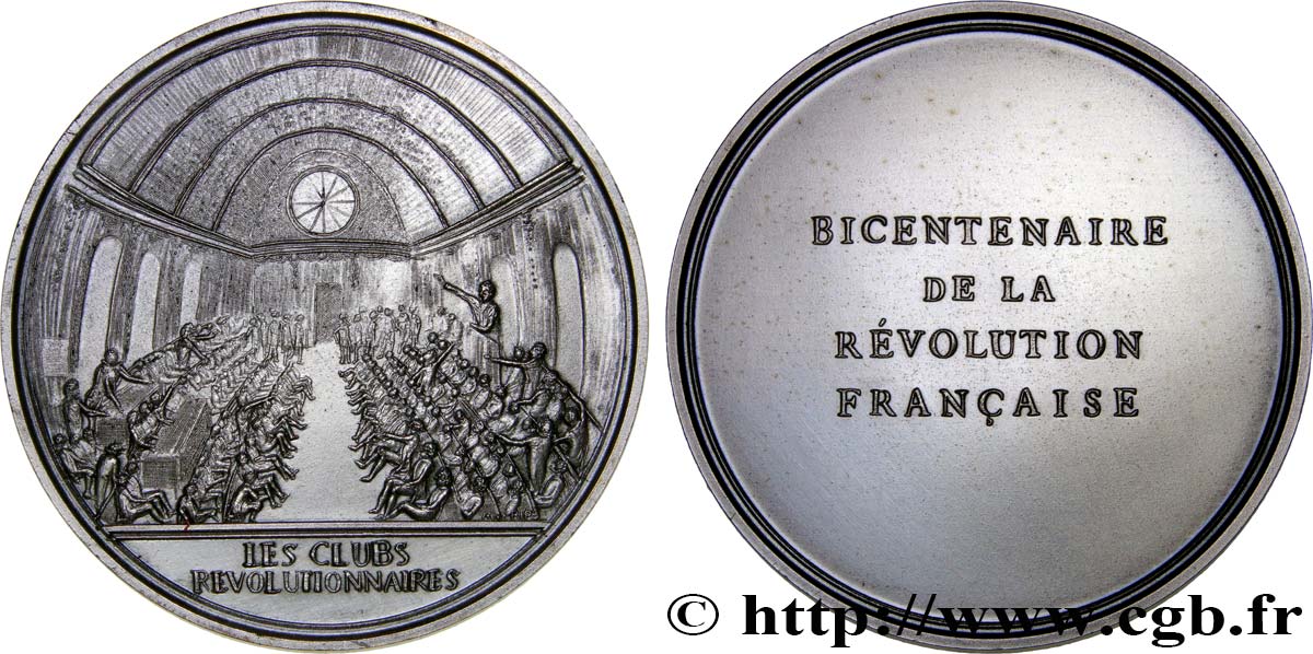 CINQUIÈME RÉPUBLIQUE Médaille, Bicentenaire de la Révolution, Les clubs révolutionnaires SPL