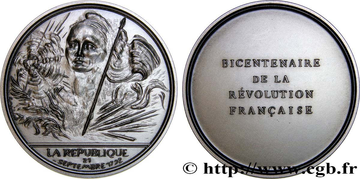 CINQUIÈME RÉPUBLIQUE Médaille, Bicentenaire de la Révolution, La République SPL