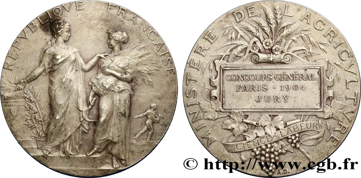 III REPUBLIC Médaille de Jury du concours agricole de Paris AU