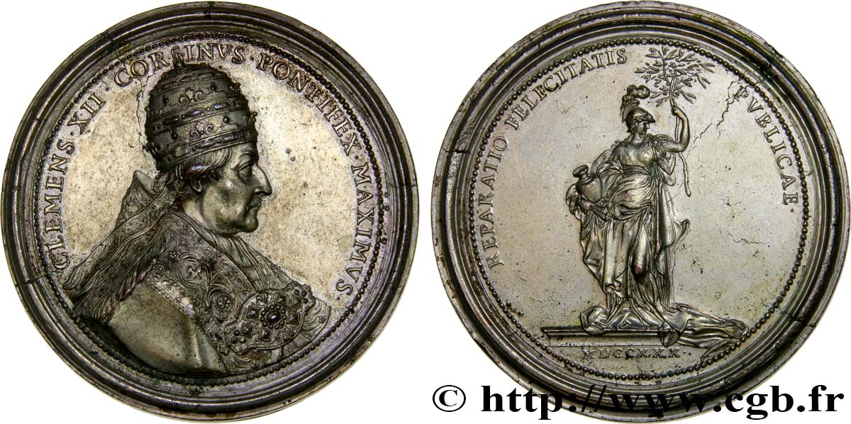 ITALIA - STATOS PONTIFICOS - CLEMENT XII  (Lorenzo Corsini) Médaille, Reparatio Felicitatis Publicae MBC+