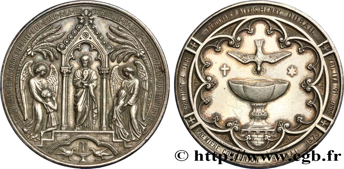 III REPUBLIC Médaille de Baptême, Communion et Confirmation AU