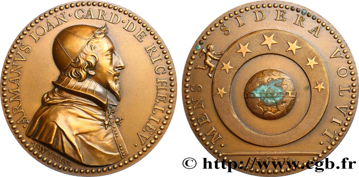 LOUIS XIII  Médaille, Cardinal de Richelieu, refrappe MBC+