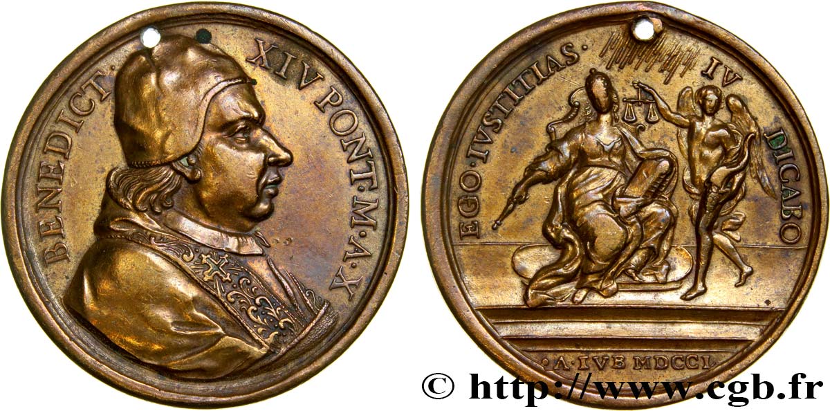 ITALIA - ESTADOS PONTIFICOS - BENEDICTO XIV (Prospero Lambertini) Médaille, Ego iustitias MBC
