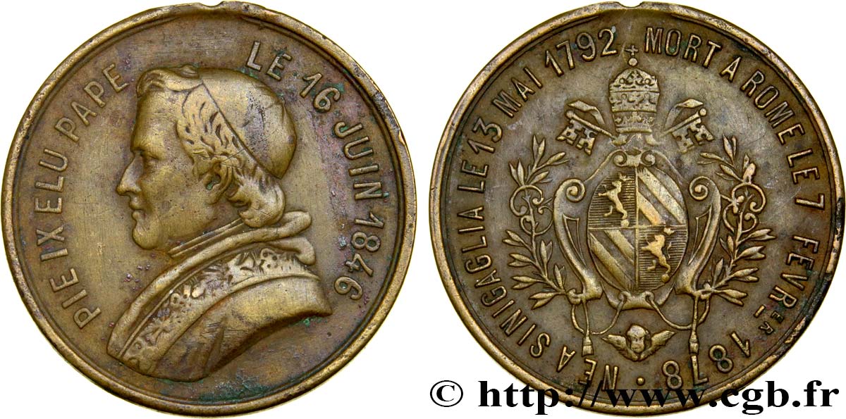 ITALIA - ESTADOS PONTIFICOS - PIE IX (Giovanni Maria Mastai Ferrettii) Médaille, Décès du pape MBC